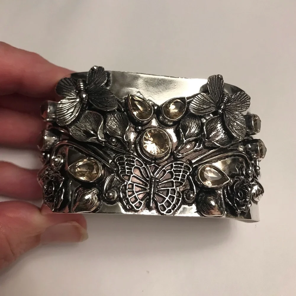 Morganite Stamped Solid 925 Sterling Silver Cuff Bracelet